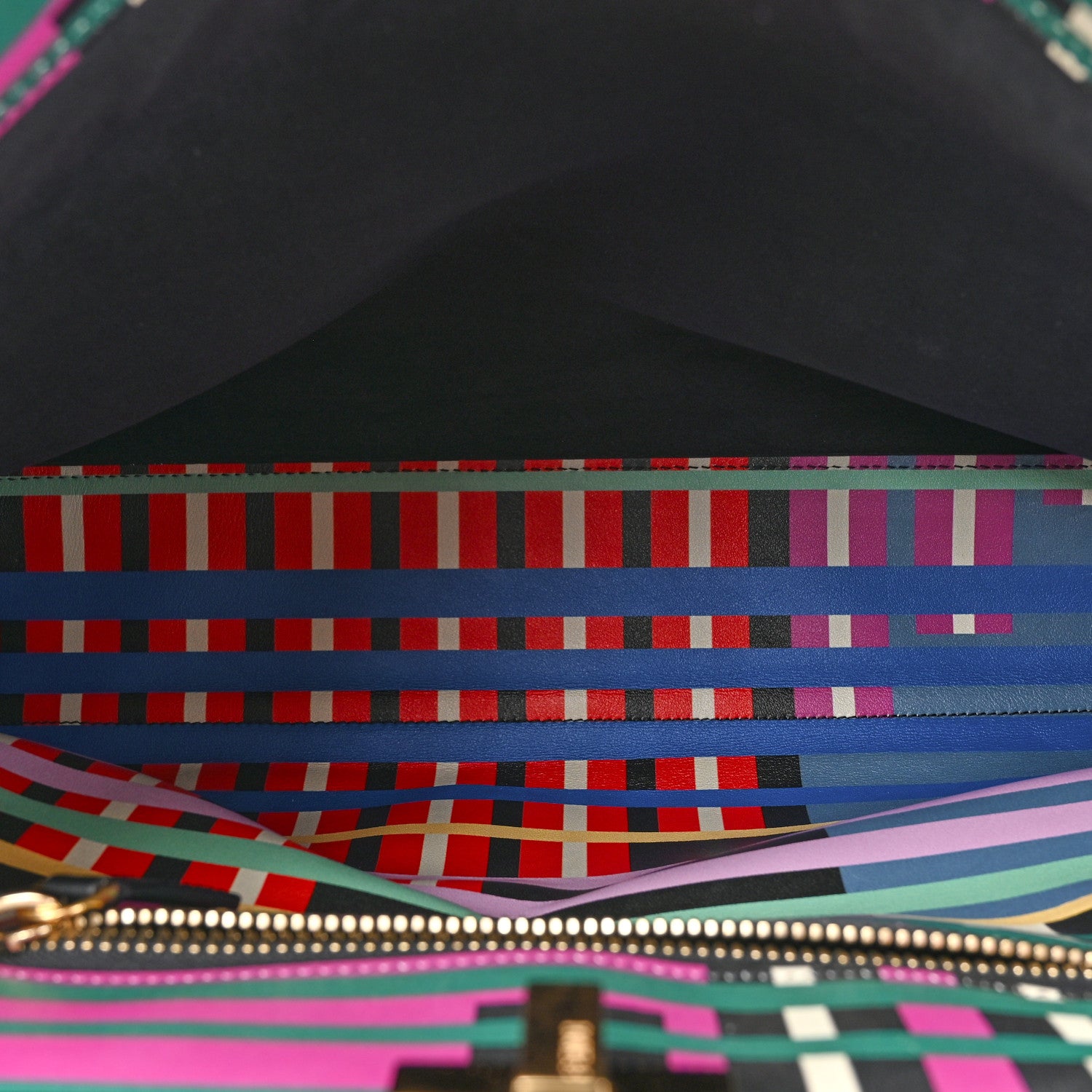 Fendi Vitello Seta Digital Print Large Peekaboo Iconic Satchel Multicolor Black 5 of 19