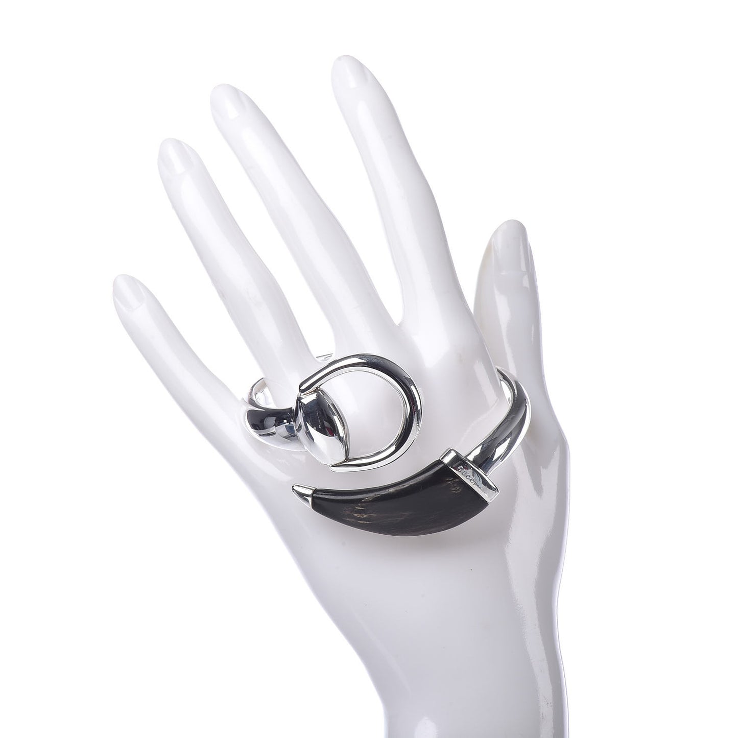 Sterling Silver Black Horn Horsebit Bangle Bracelet