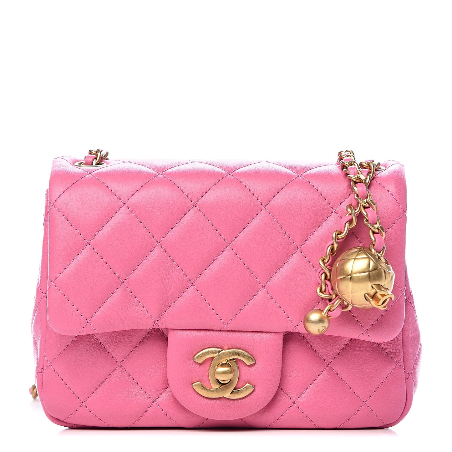 Lambskin Quilted Mini Pearl Crush Flap Pink