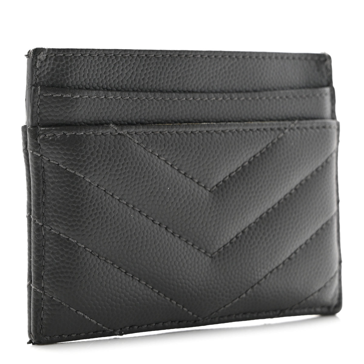 Saint Laurent Grain De Poudre Matelasse Chevron Monogram Credit Card Case Coal 3 of 7