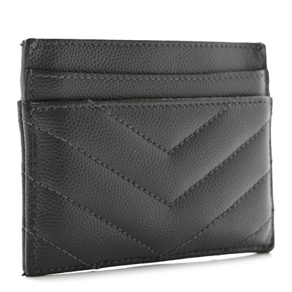 Saint Laurent Grain De Poudre Matelasse Chevron Monogram Credit Card Case Coal 3 of 7