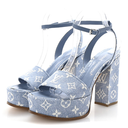 Louis Vuitton Monogram Jacquard Denim Platform Sandals 40 Blue 4 of 10