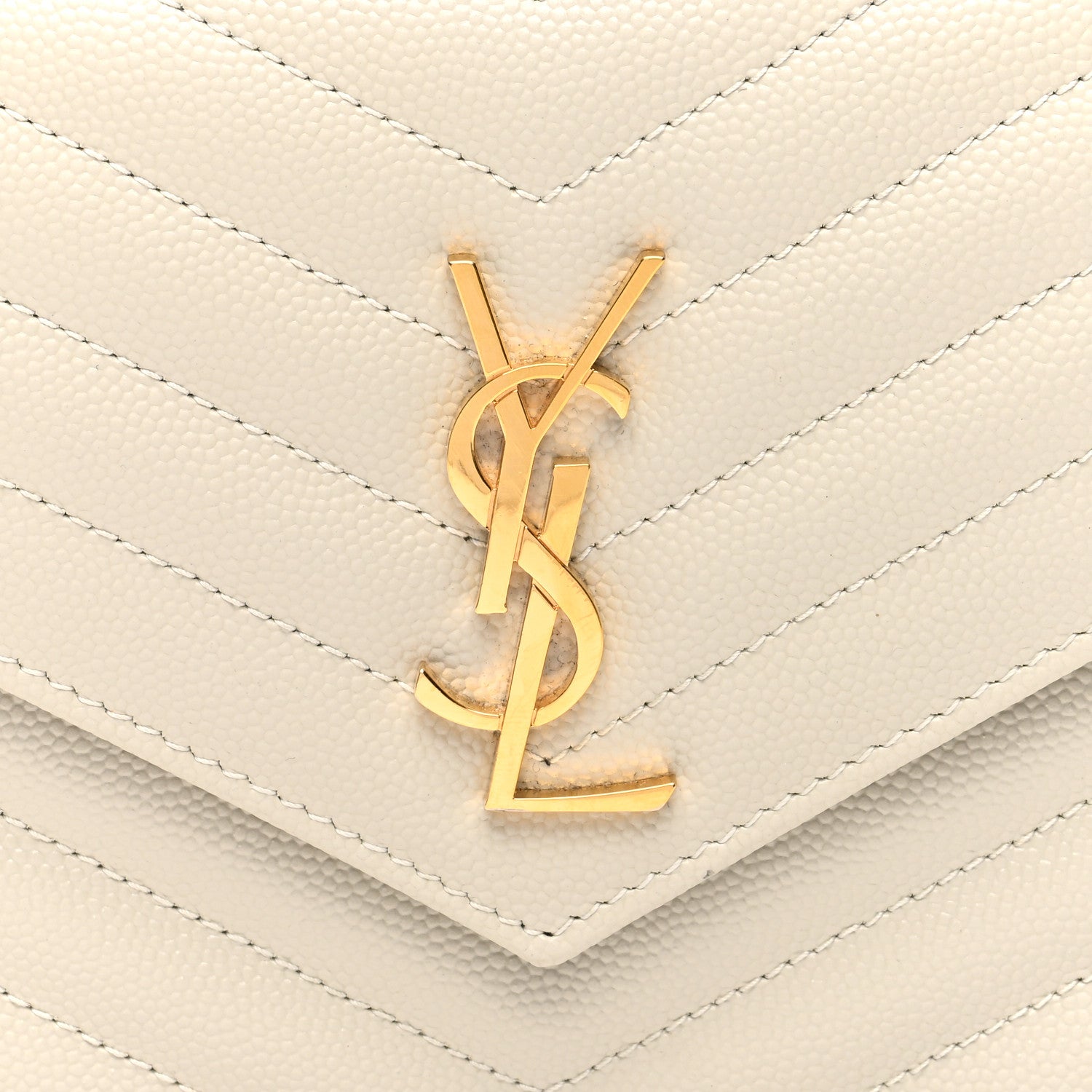 Saint Laurent Grain De Poudre Matelasse Chevron Monogram Envelope Chain Wallet Crema Soft 7 of 9