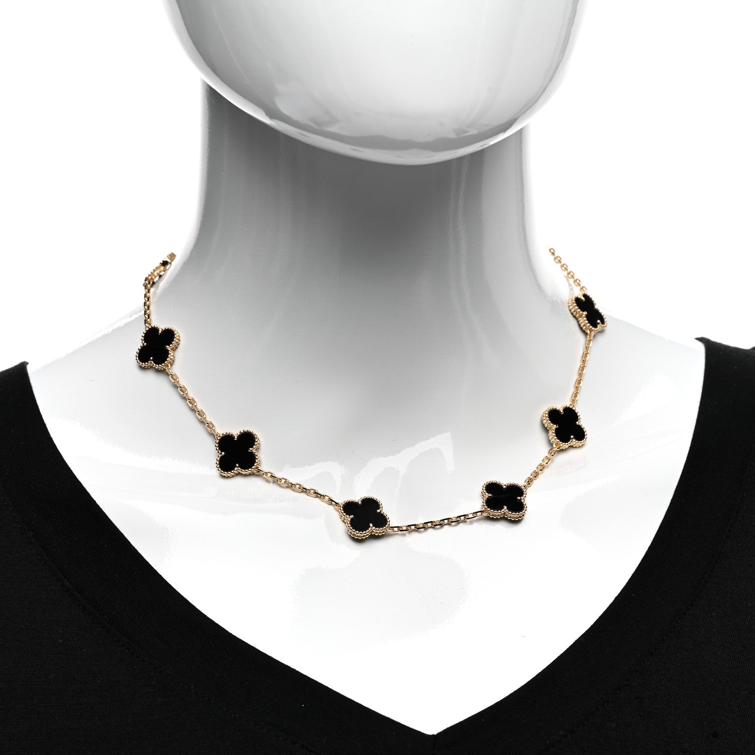 Van Cleef & Arpels 18K Yellow Gold Black Onyx 10 Motifs Vintage Alhambra Necklace 2 of 4