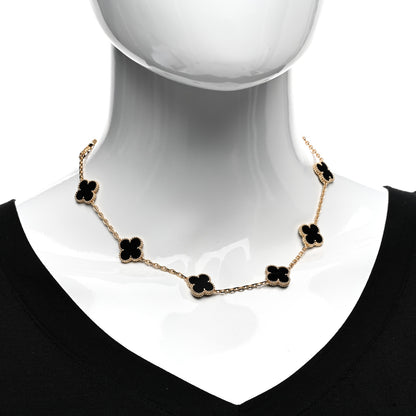 Van Cleef & Arpels 18K Yellow Gold Black Onyx 10 Motifs Vintage Alhambra Necklace 2 of 4