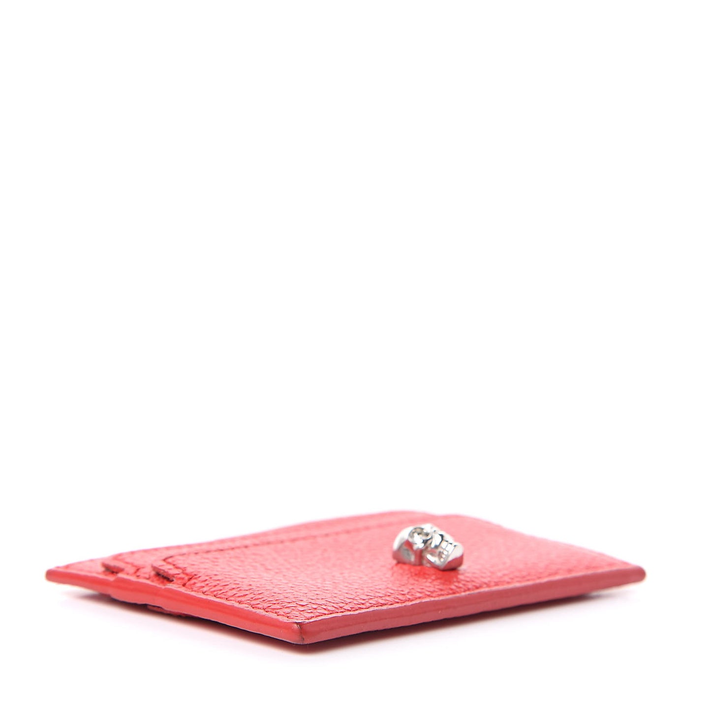 Calfskin Skull Card Holder Scarlet Red