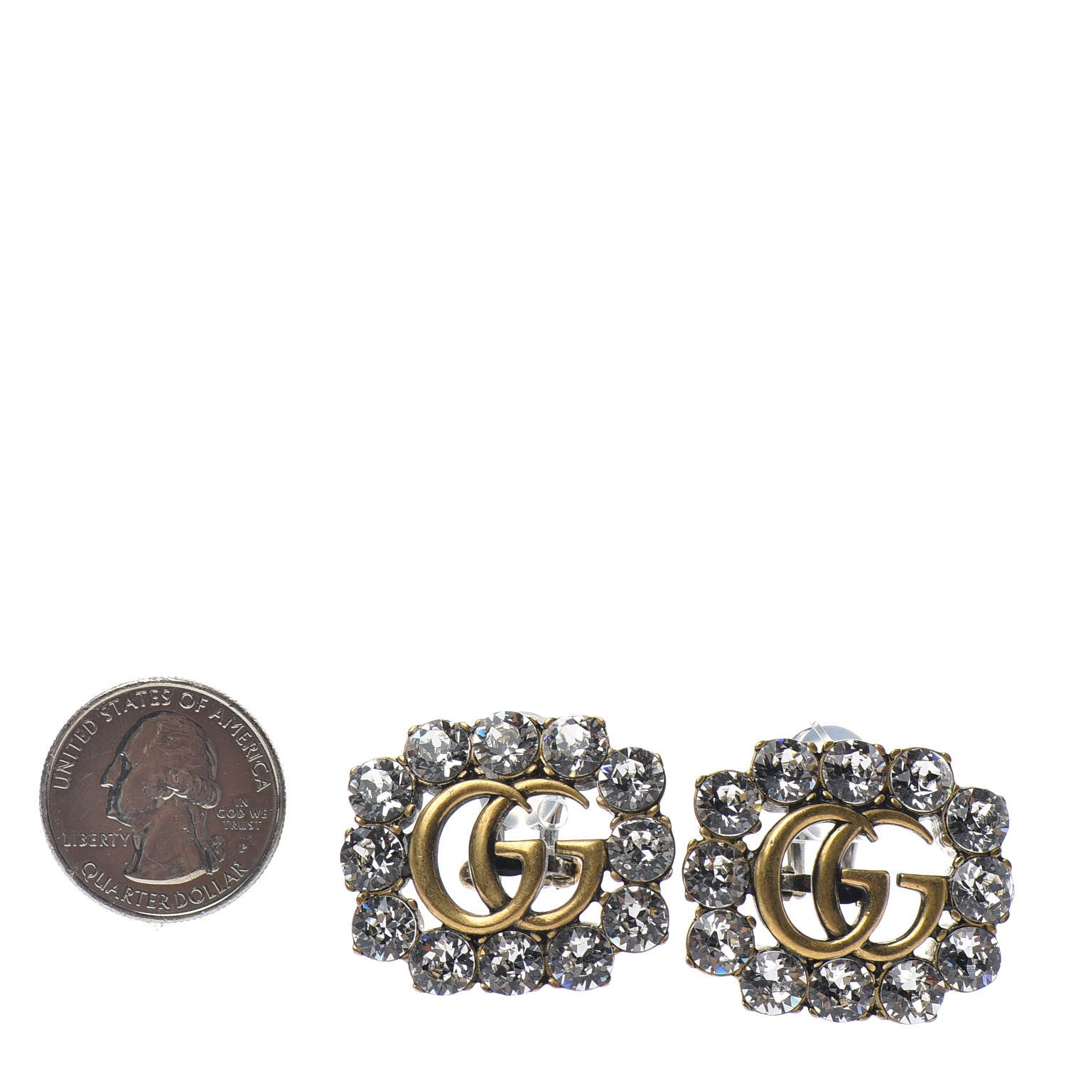 Gucci Metal Crystal Double G Clip On Earrings Aged Gold 2 of 4
