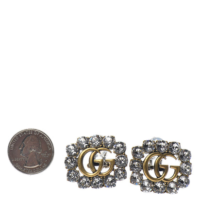 Gucci Metal Crystal Double G Clip On Earrings Aged Gold 2 of 4