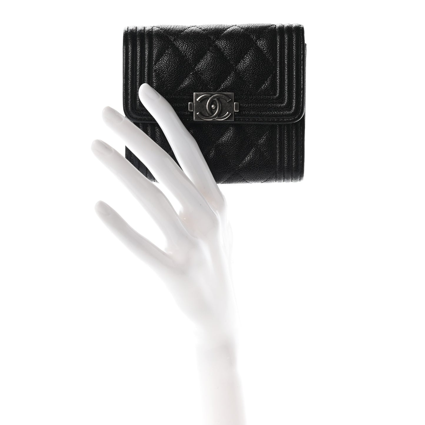 Caviar Quilted Compact Boy Wallet Black