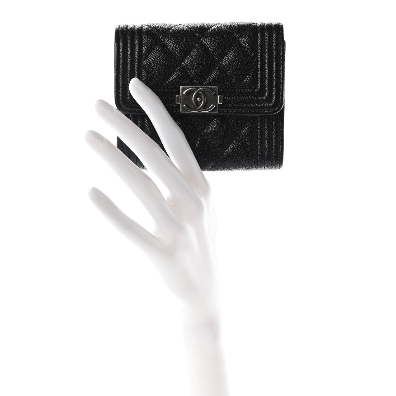 Chanel Caviar Quilted Compact Boy Wallet Black 2 of 7