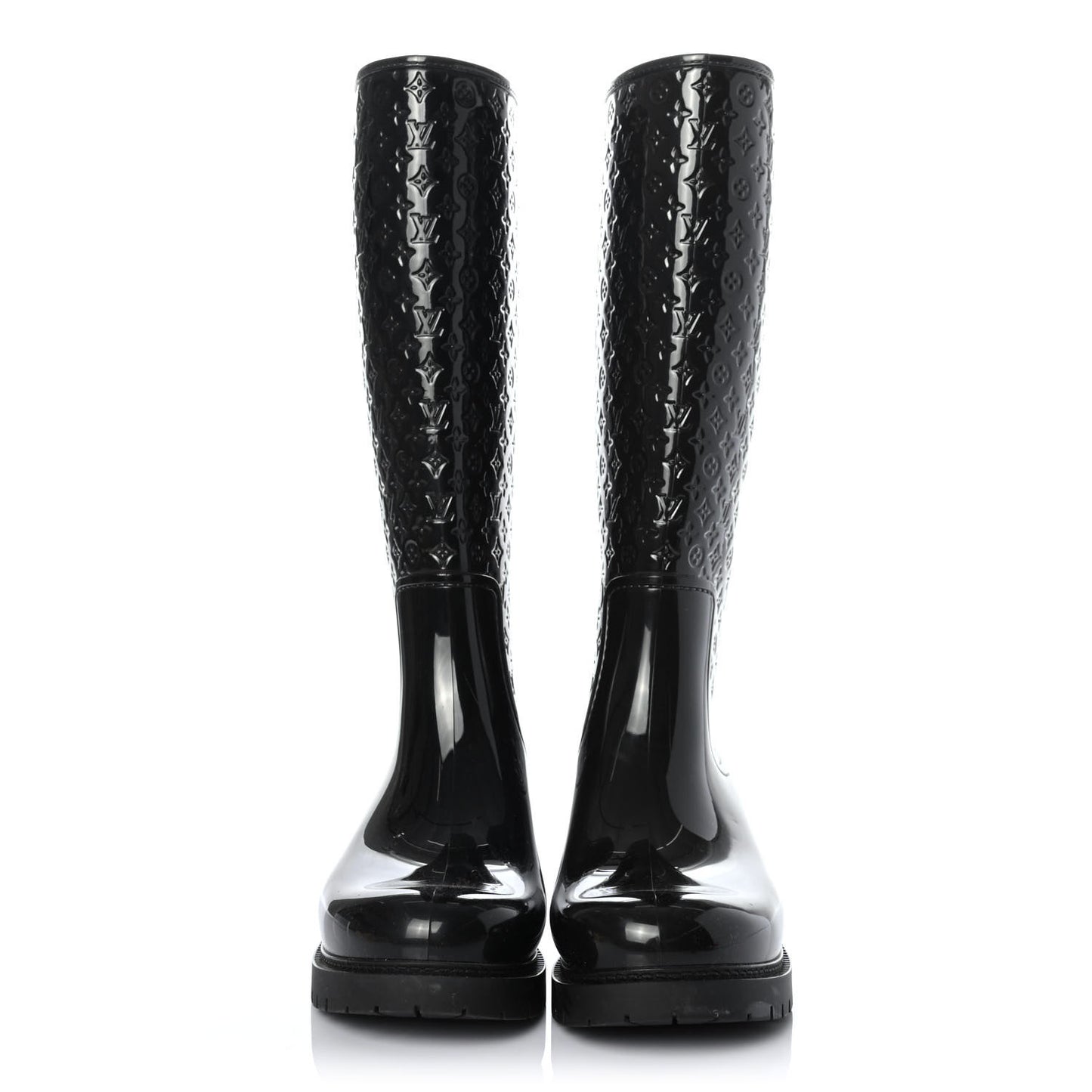 Rubber Embossed Monogram Splash Rain Boots 38 Black