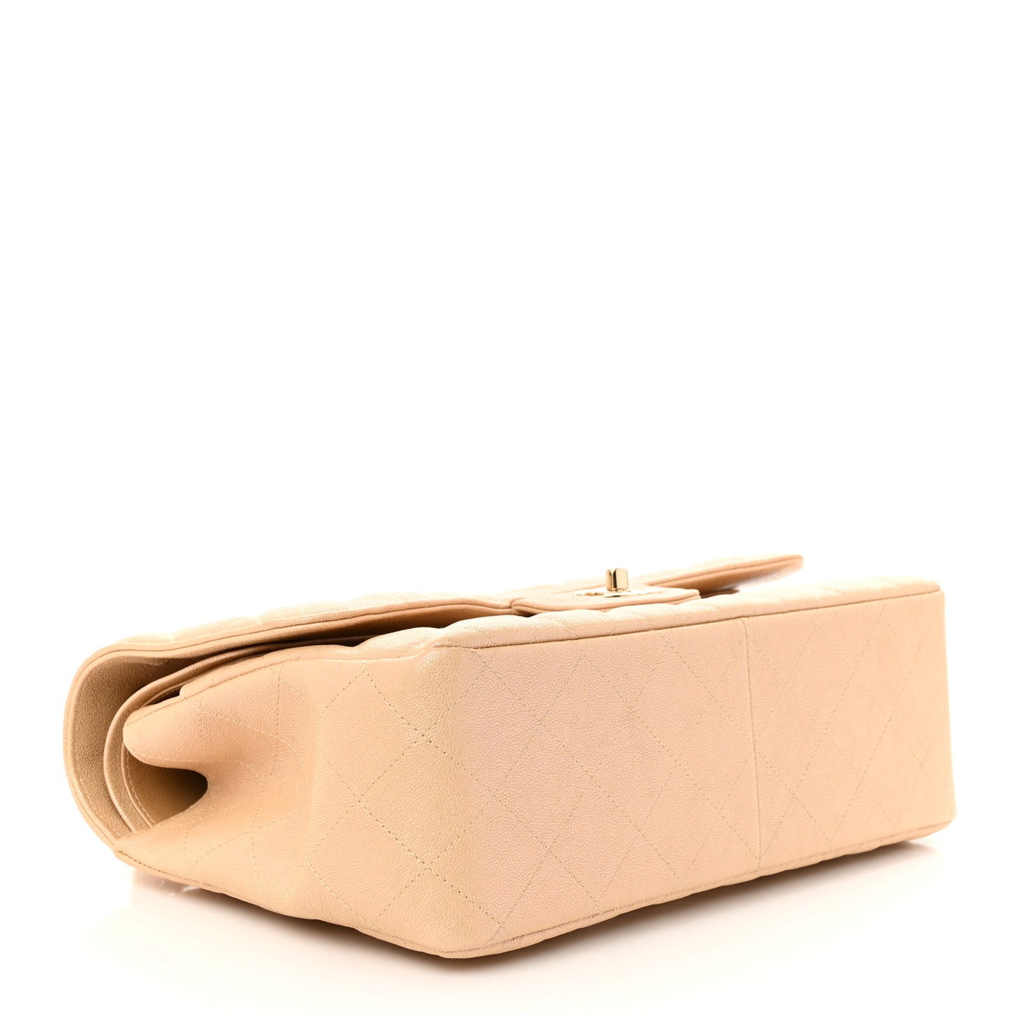 Iridescent Caviar Quilted Jumbo Double Flap Beige