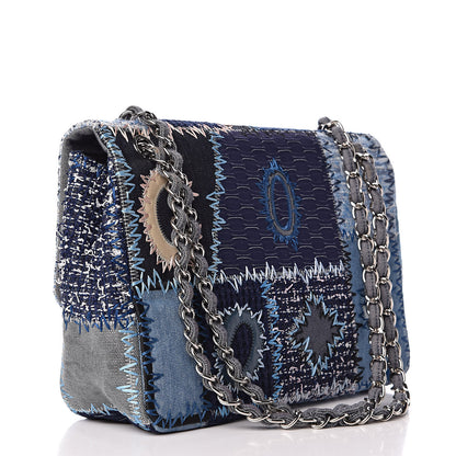 Chanel Denim Tweed Patchwork Jumbo Single Flap Blue 3 of 10