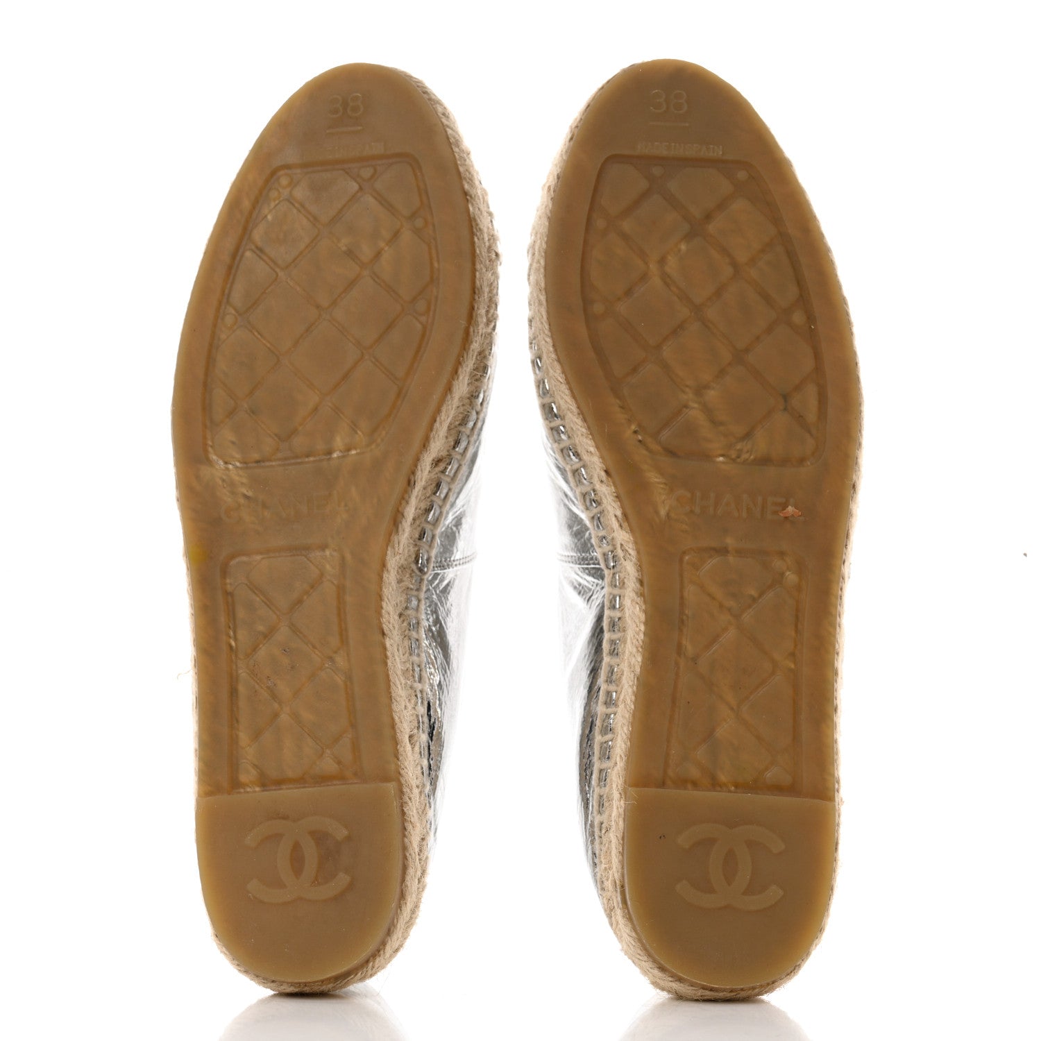 Chanel Laminated Goatskin CC Espadrilles 38 Silver 5 of 9