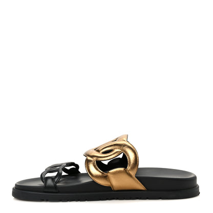 Hermes Metallic Nappa Extra Sandals 40 Black Gold 1 of 8