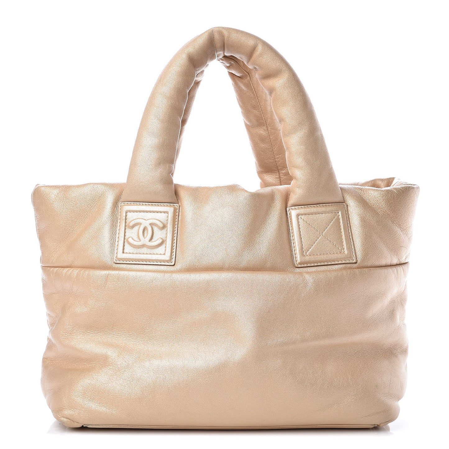Metallic Lambskin Small Coco Cocoon Reversible Tote Light Gold