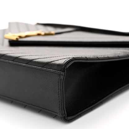 Saint Laurent Grain De Poudre Matelasse Chevron Large Monogram Satchel Black 10 of 10