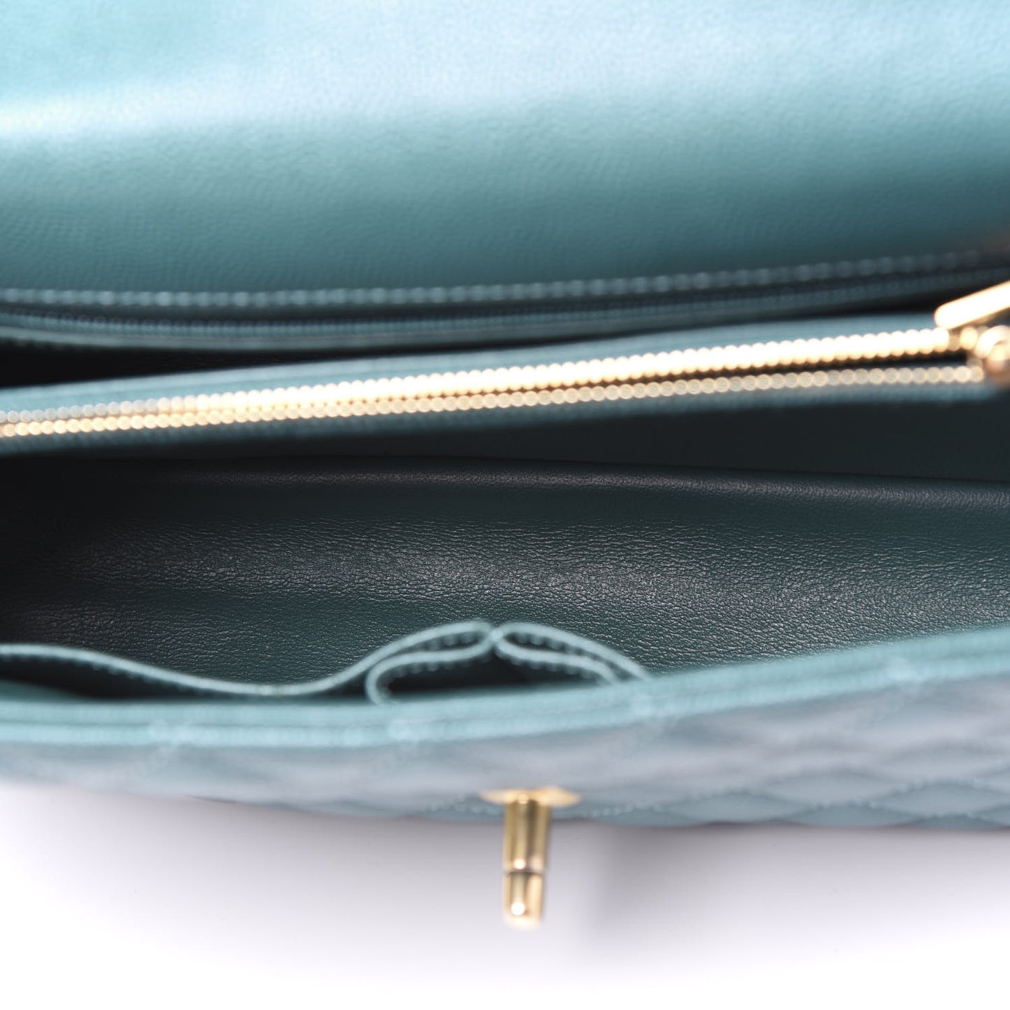 Caviar Lizard Quilted Small Coco Handle Flap Dark Turquoise