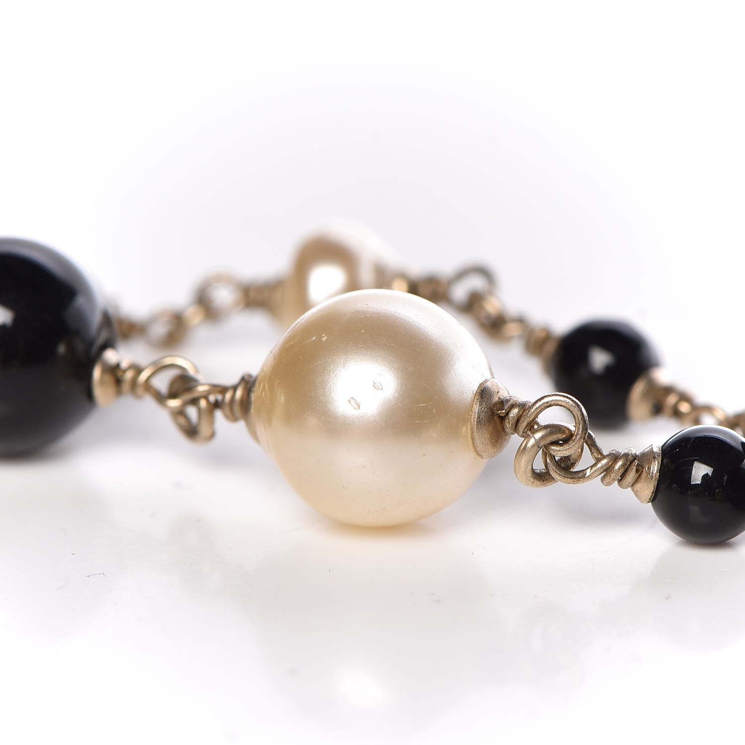 Chanel Pearl Crystal Baguette Beaded Wing Long Necklace Black Gold 7 of 9