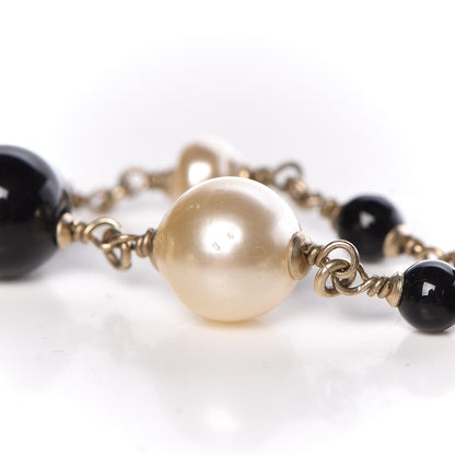 Chanel Pearl Crystal Baguette Beaded Wing Long Necklace Black Gold 7 of 9
