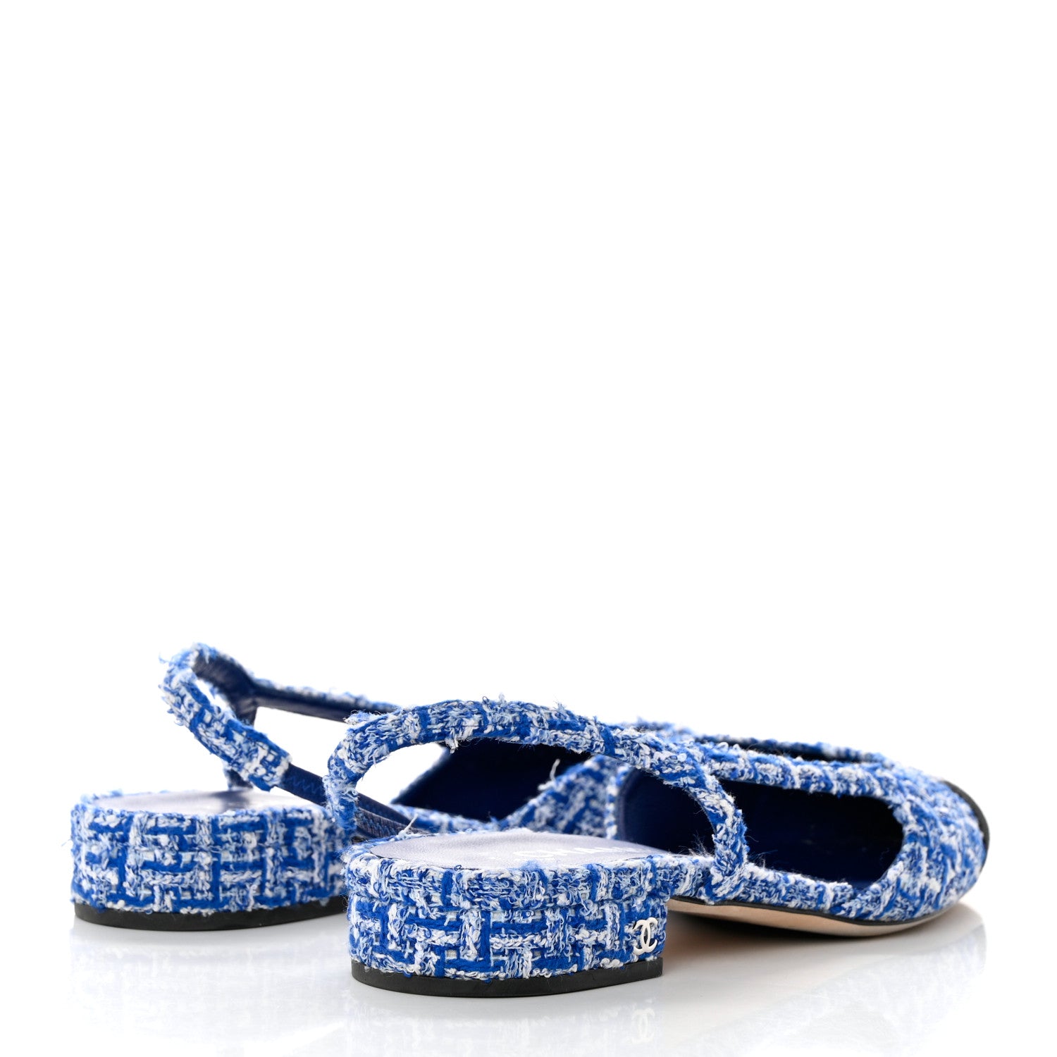 Chanel Tweed Cap Toe CC Slingback Flat 38.5 Blue Black 4 of 9