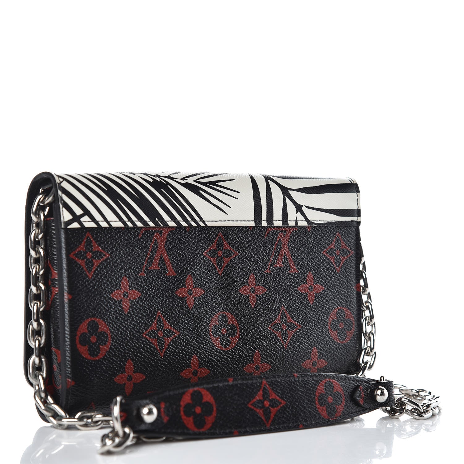 Louis Vuitton Monogram Palm Twist Chain Wallet Black White 3 of 6