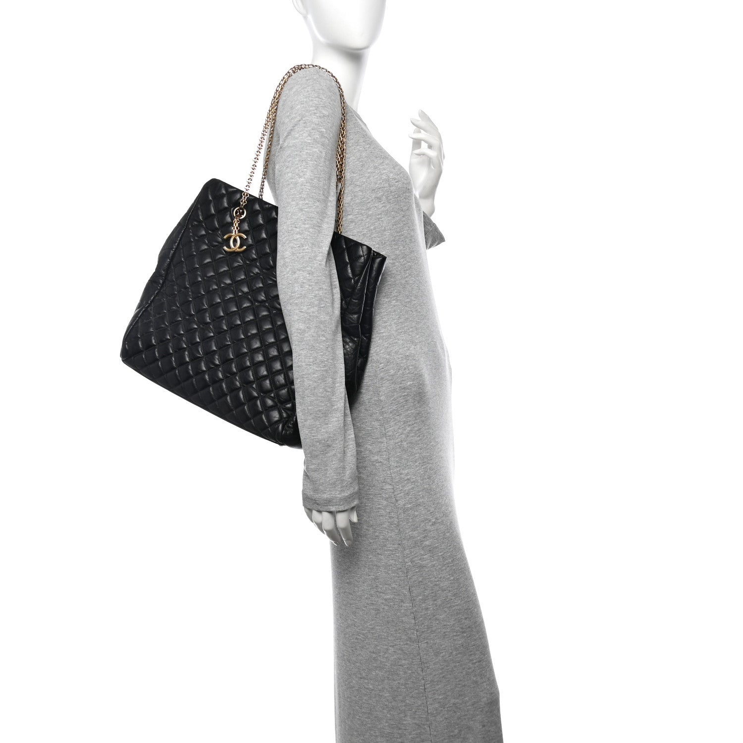 Chanel Lambskin Quilted Medium New Bubble North South Tote Black 2 of 10