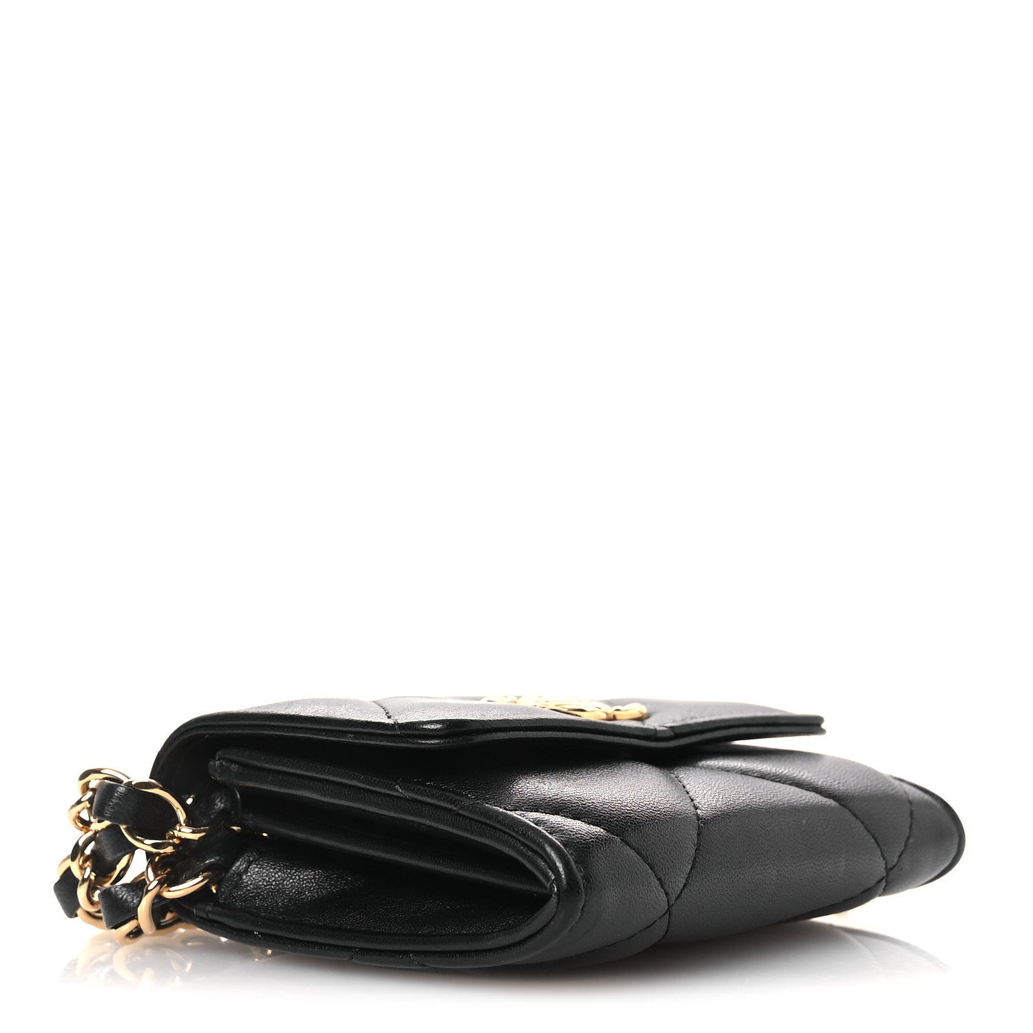 Chanel Lambskin Pearl Quilted CC Flap Card Holder With Chain  Black 4 of 11
