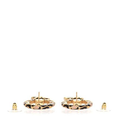 Chanel Resin CC Heart Drop Earrings Gold Black Beige 3 of 5