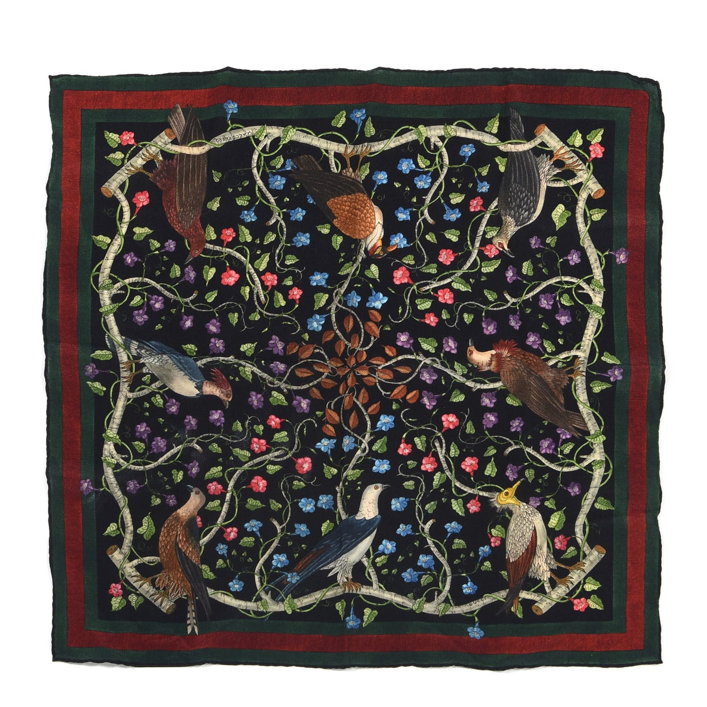 Silk Floral Condor Square Handkerchief Black
