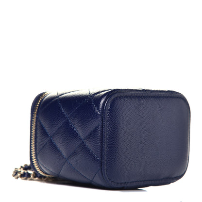 Chanel Caviar Quilted Mini Vanity Case With Chain Navy Blue 9 of 9
