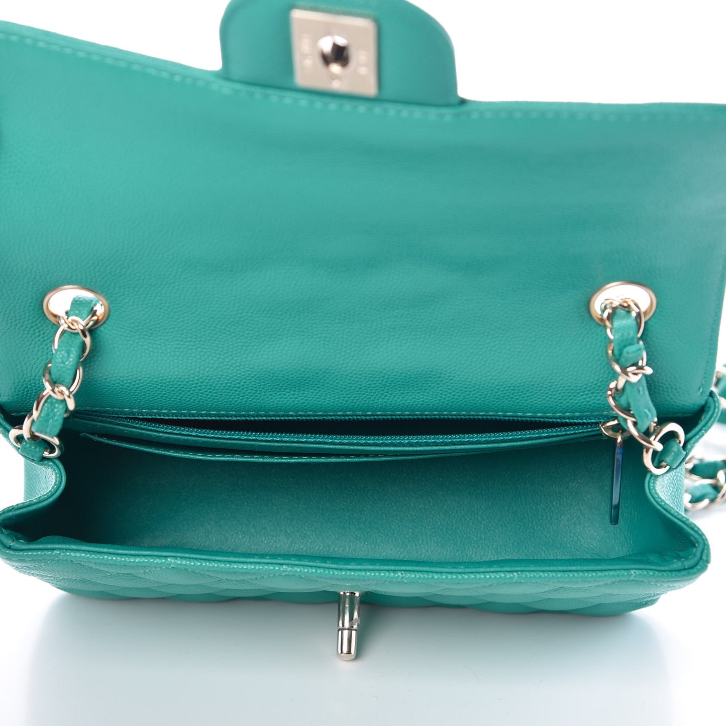 Caviar Quilted Mini Rectangular Flap Turquoise