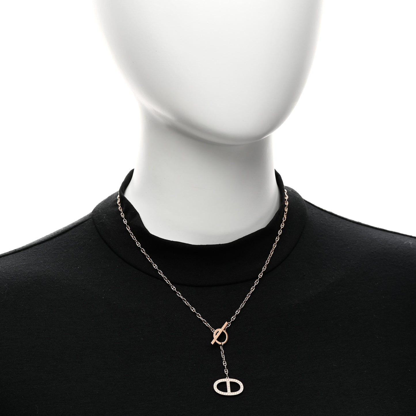 18K Rose Gold Diamond GM  Chaine D'Ancre Contour Pendant Necklace LG