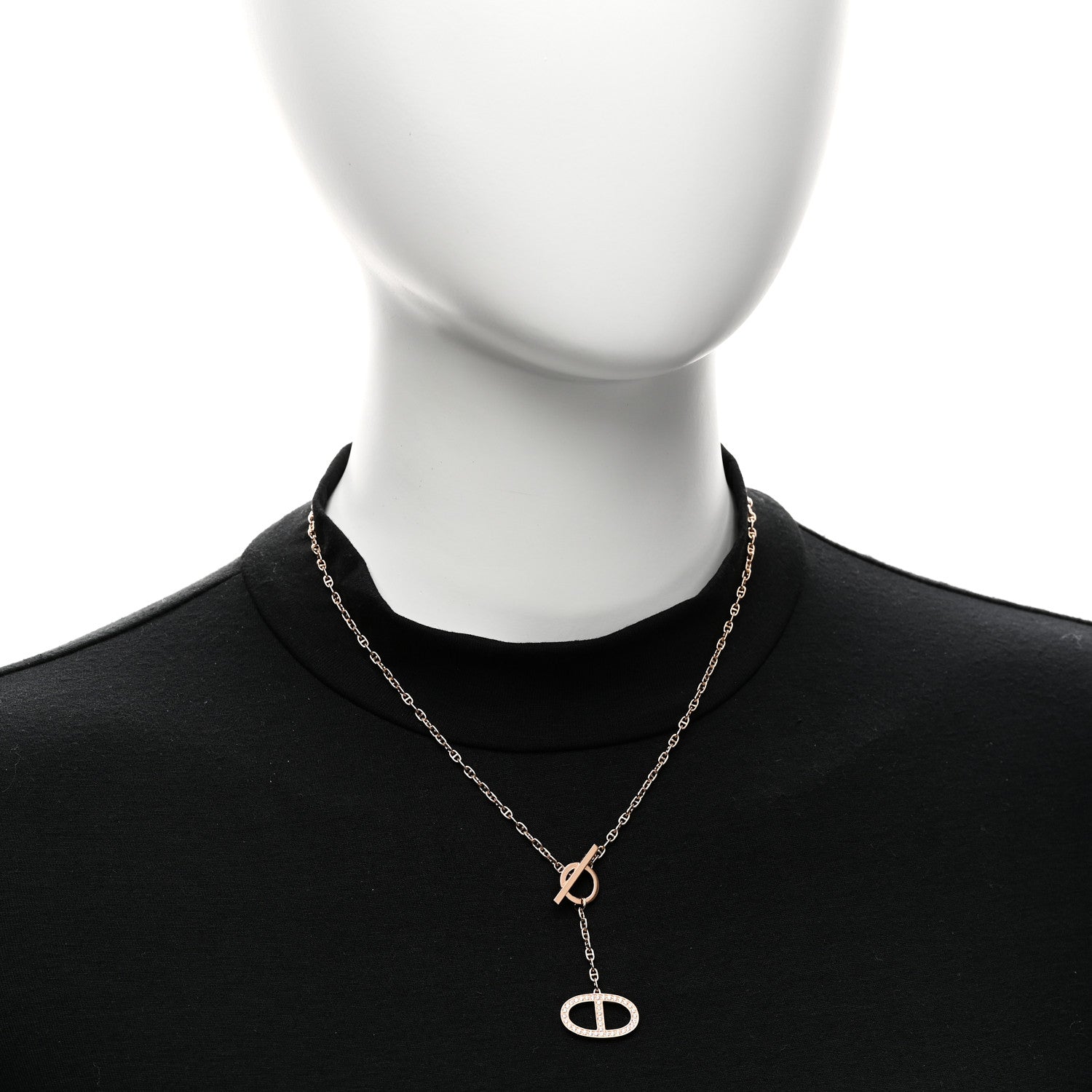 Hermes 18K Rose Gold Diamond GM  Chaine D'Ancre Contour Pendant Necklace LG 2 of 5