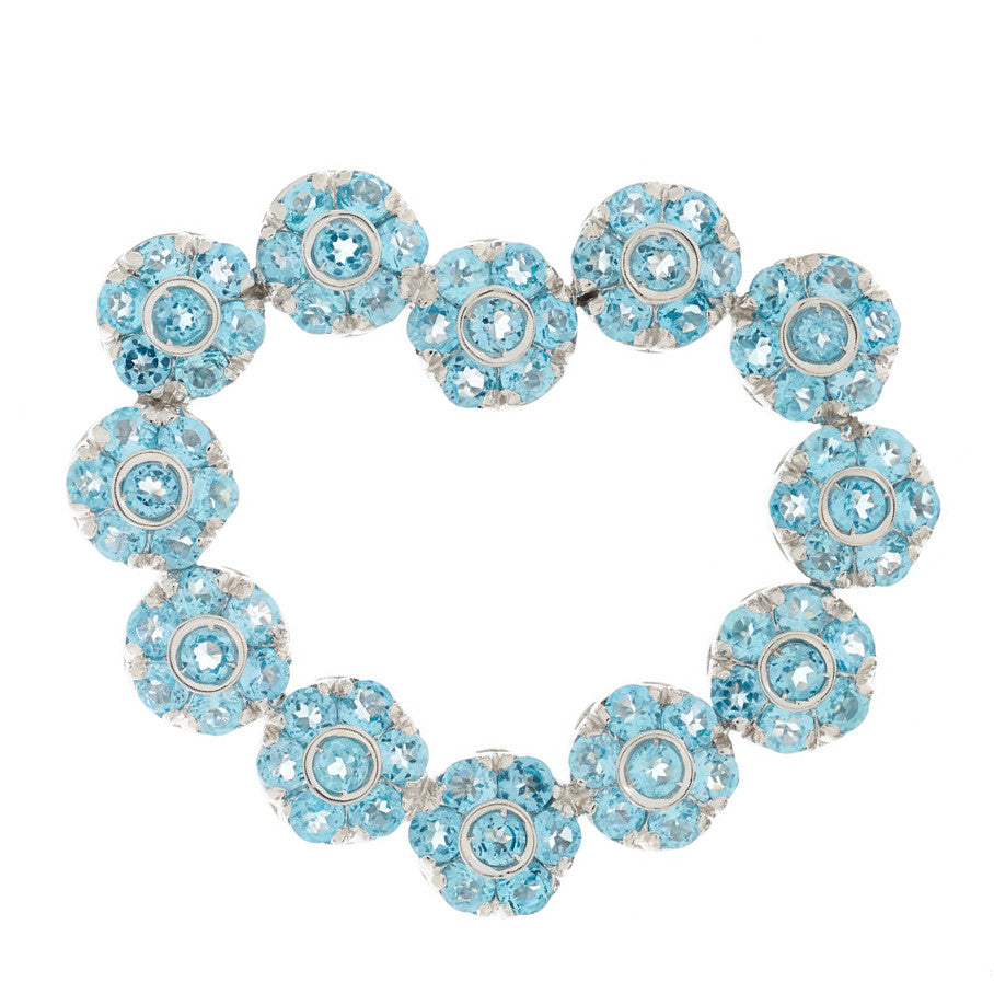 Pasquale Bruni 18K White Gold Blue Topaz Flower Heart Pendant 1 of 4