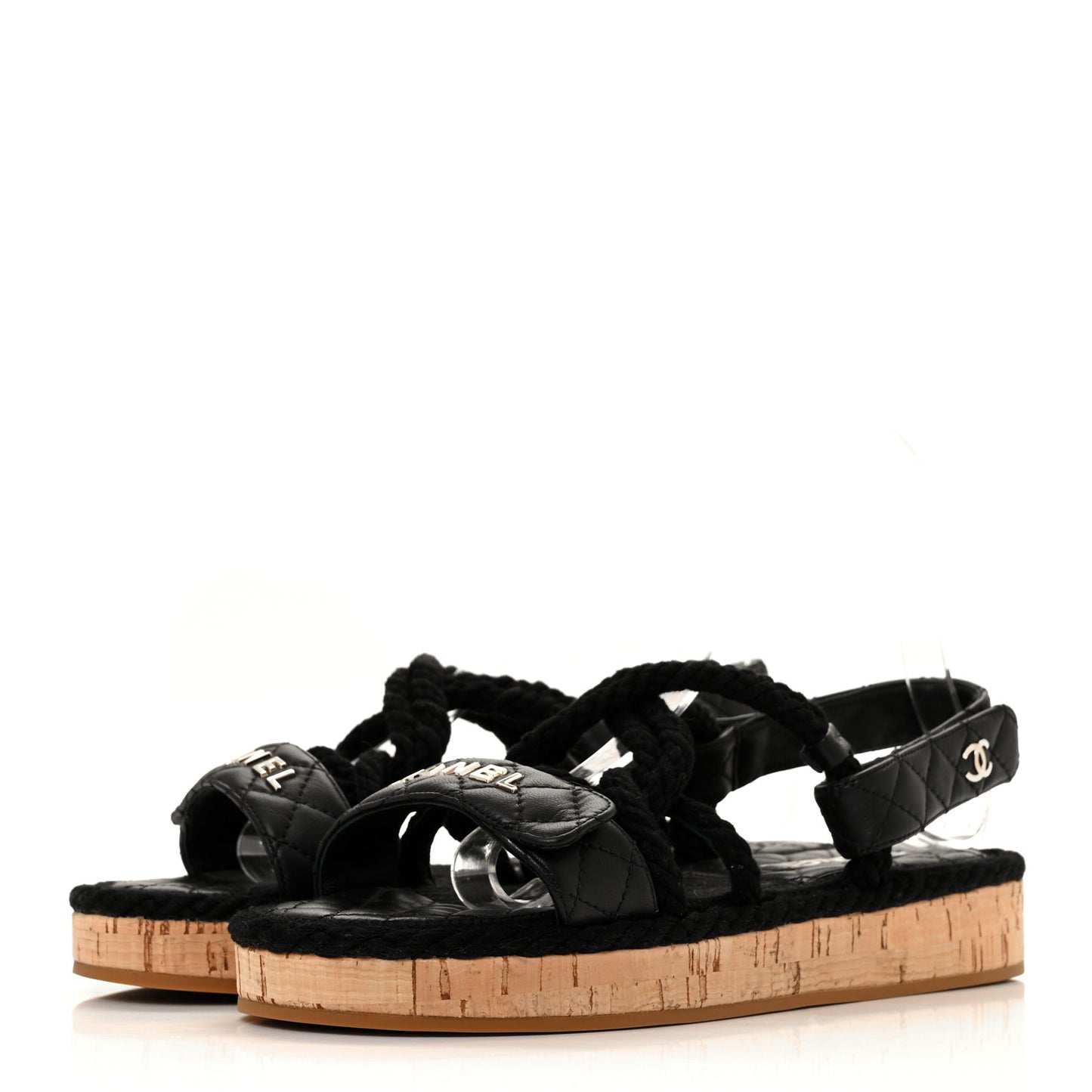 Cord Lambskin Quilted Logo Sandals 38 Black