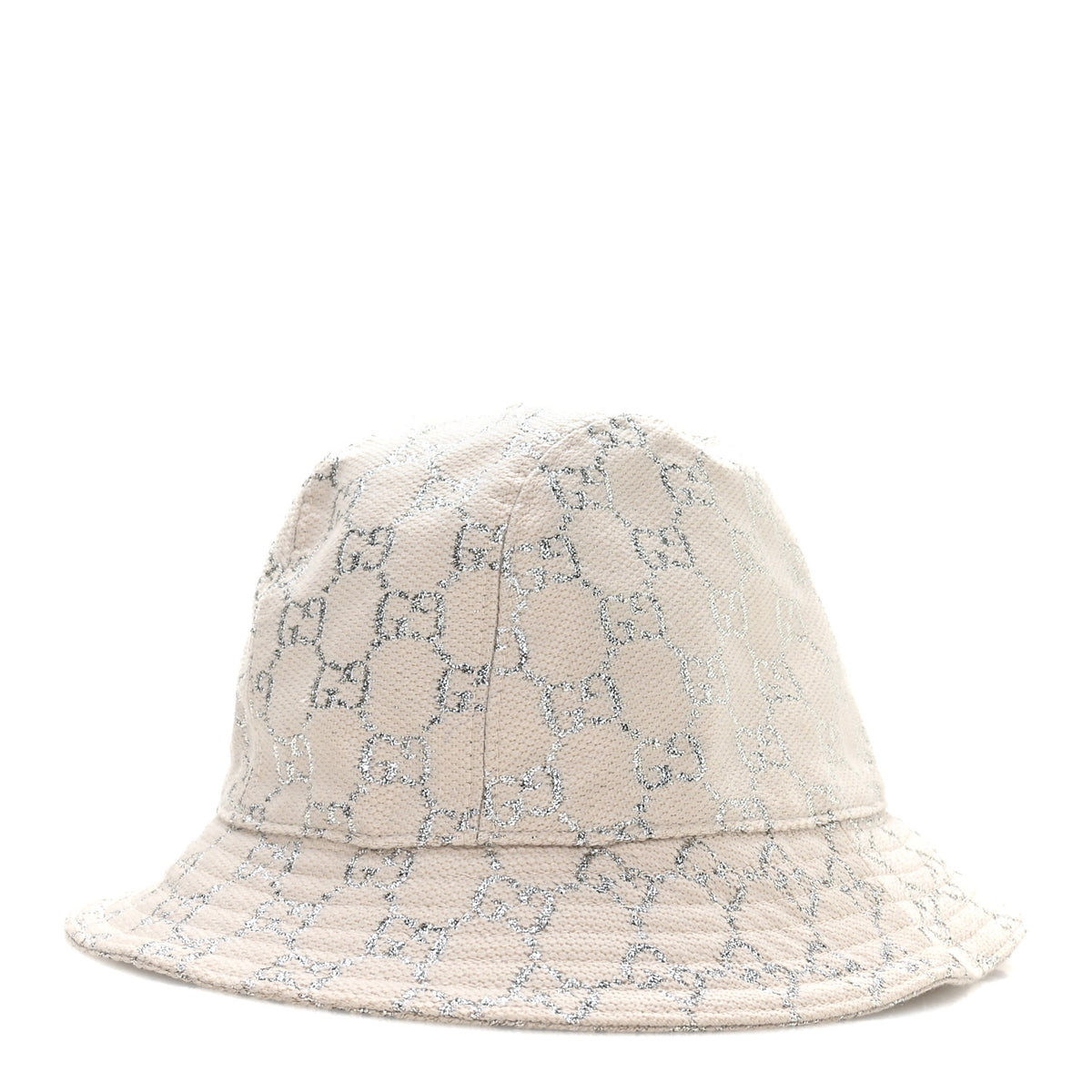 Gucci Canvas Lame GG Monogram Bucket Hat M Gardenia Silver 1 of 9