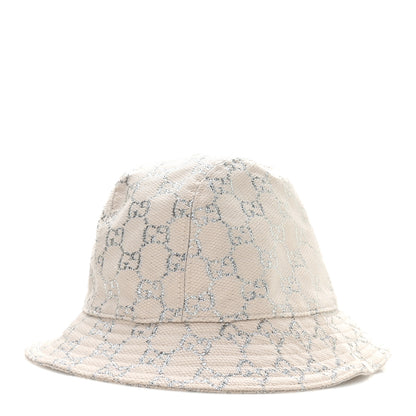 Gucci Canvas Lame GG Monogram Bucket Hat M Gardenia Silver 1 of 9