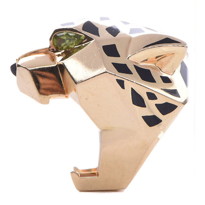 Cartier 18K Yellow Gold Peridot Onyx Panthère De Ring 57 8 4 of 16
