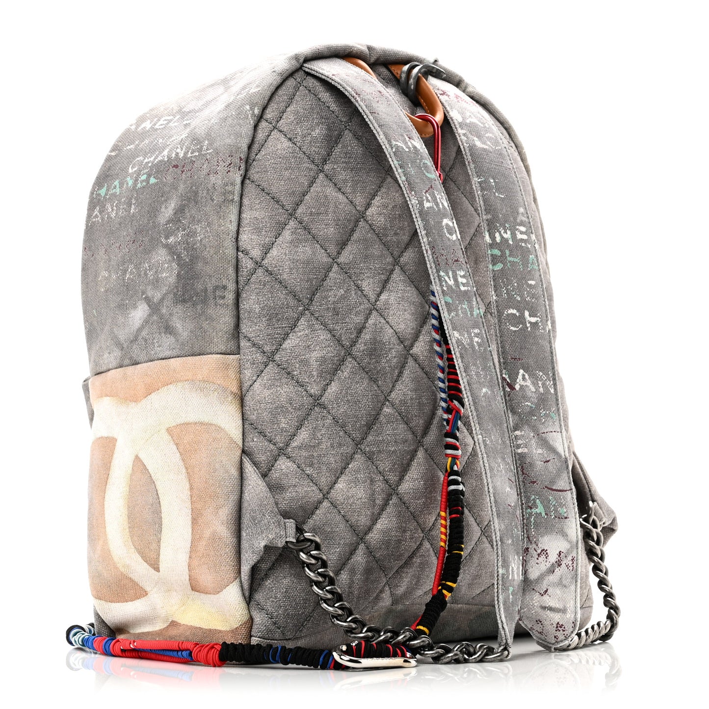 Graffiti Printed Canvas Medium Backpack Grey