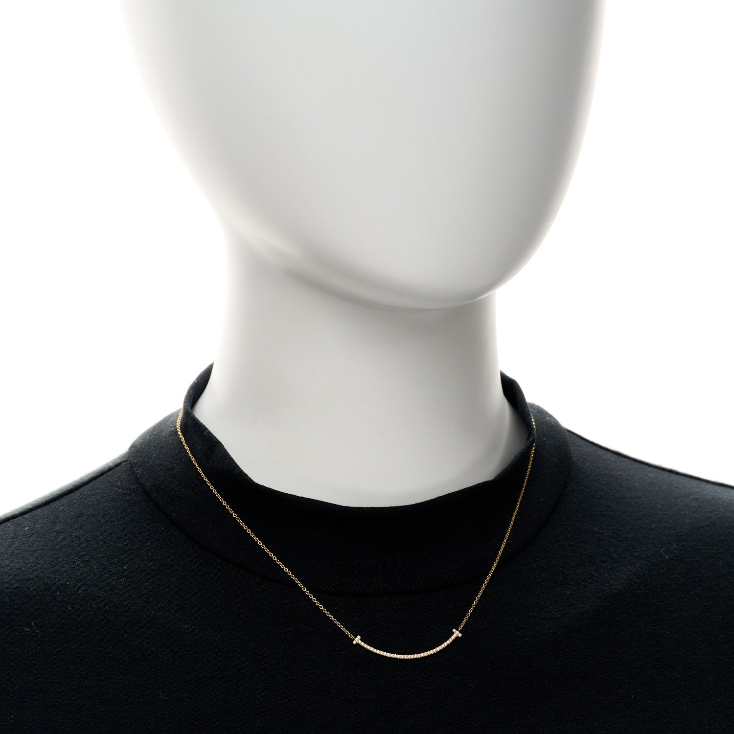 Tiffany 18K Yellow Gold Diamond Small T Smile Pendant Necklace 2 of 5