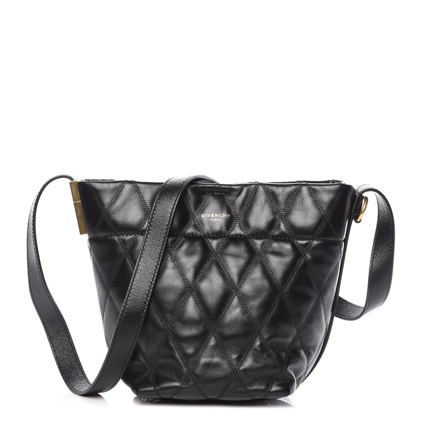 Lambskin Quilted Mini GV Bucket Bag Black