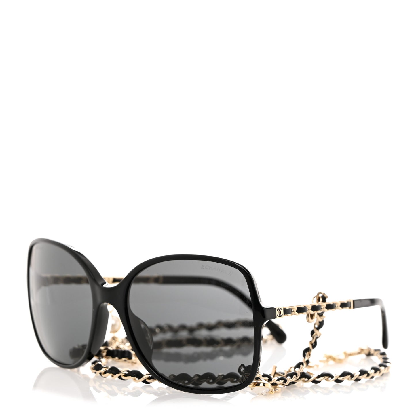 Acetate Metal Lambskin Square Chain Sunglasses 5210-Q-A Black Gray