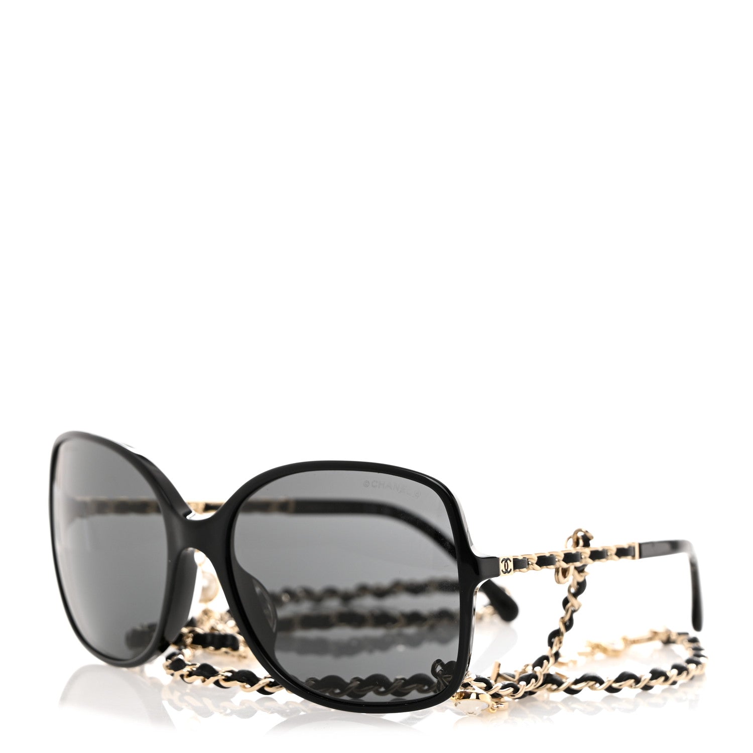 Chanel Acetate Metal Lambskin Square Chain Sunglasses 5210-Q-A Black Gray 1 of 8