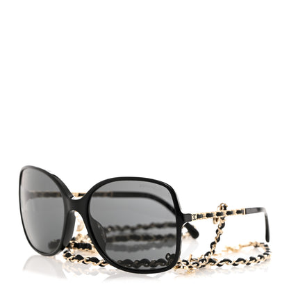 Chanel Acetate Metal Lambskin Square Chain Sunglasses 5210-Q-A Black Gray 1 of 8