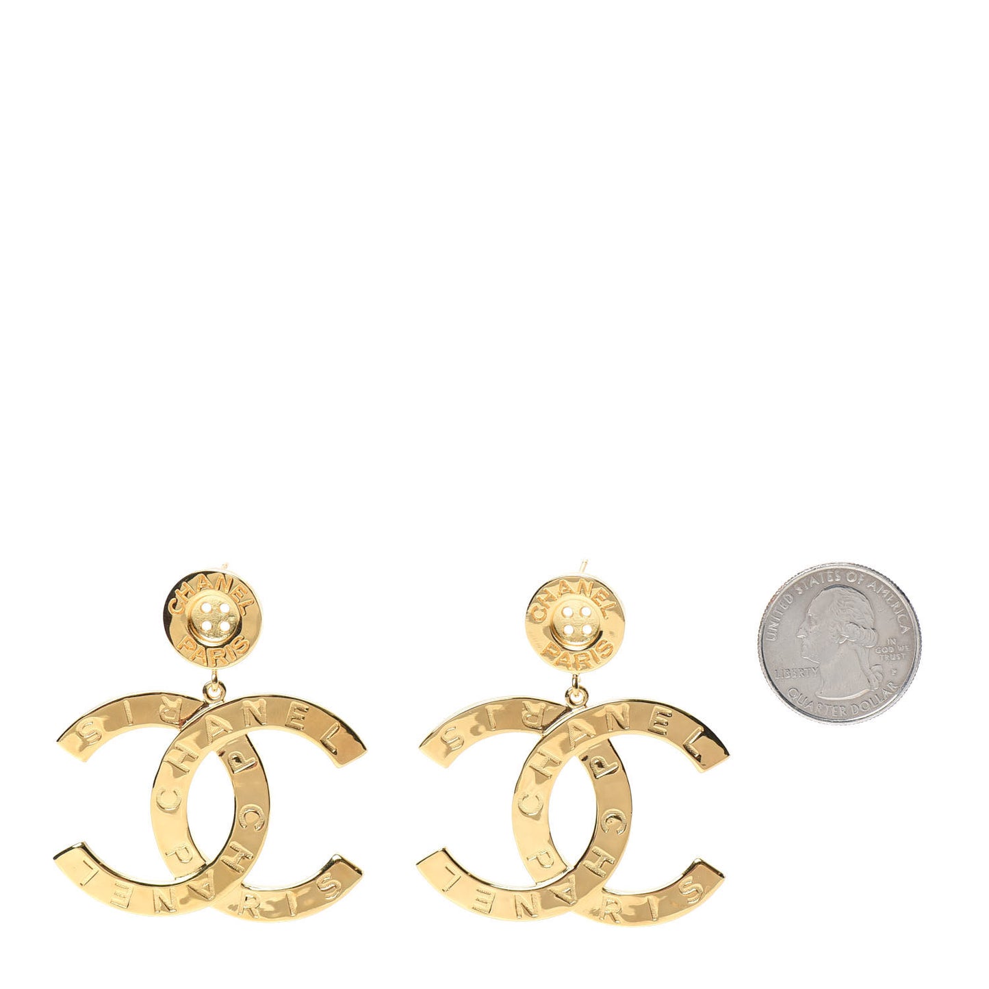 Metal Large Paris Button Earrings Gold