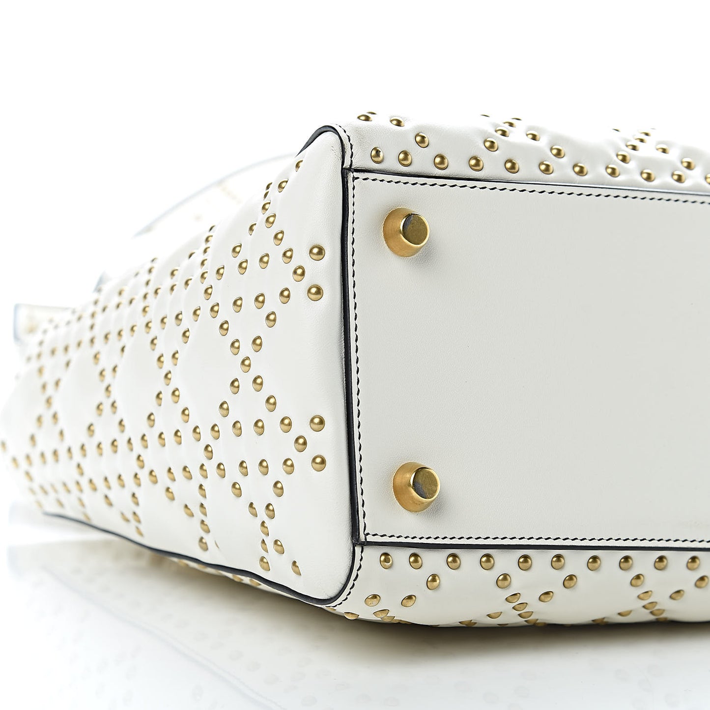 Calfskin Cannage Studded Medium Supple Lady Dior White