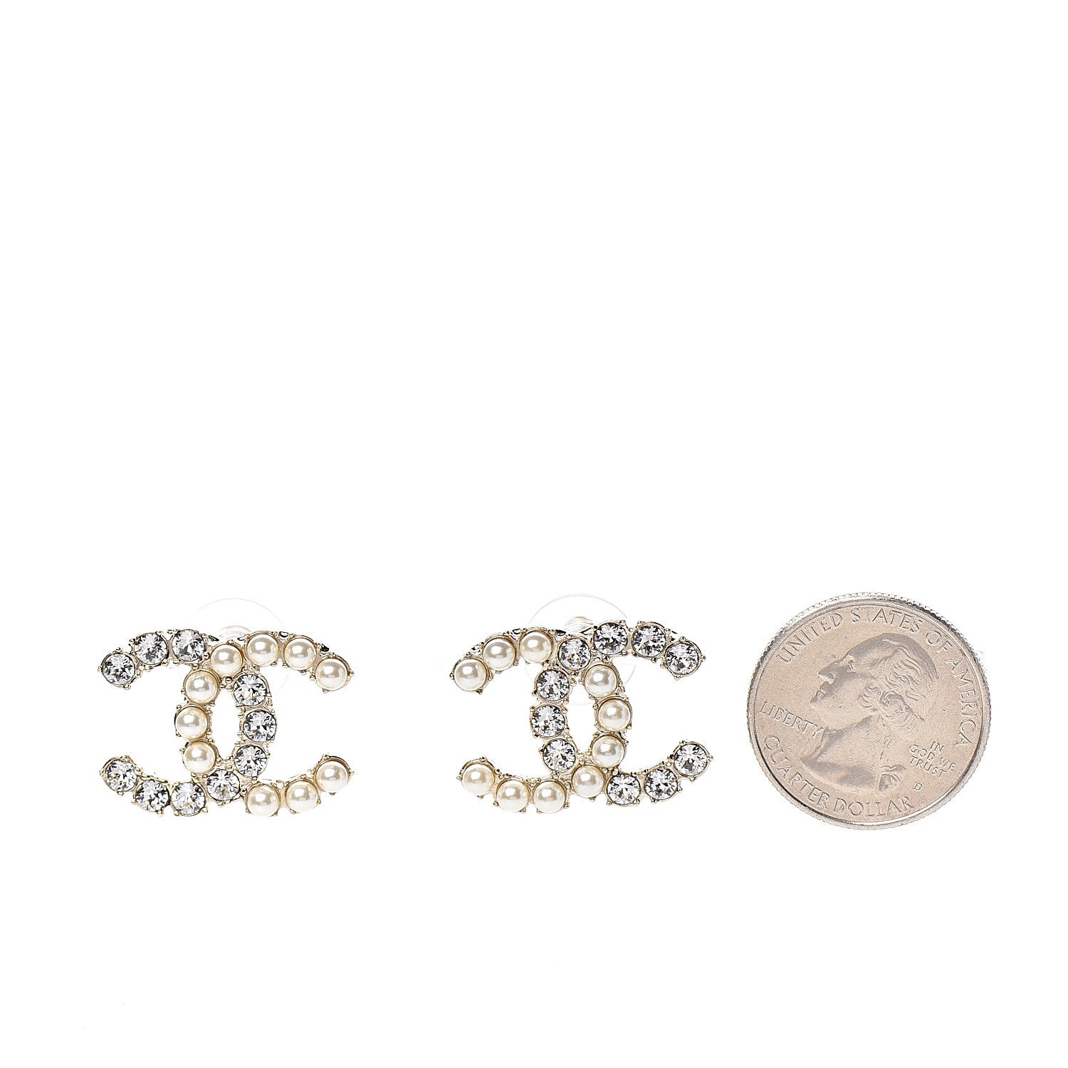 Chanel Crystal Pearl CC Dazzling Domino Earrings Gold 2 of 5