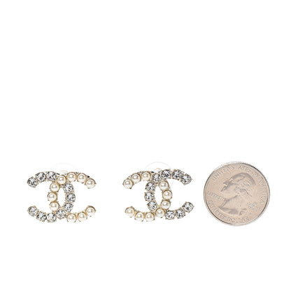 Chanel Crystal Pearl CC Dazzling Domino Earrings Gold 2 of 5