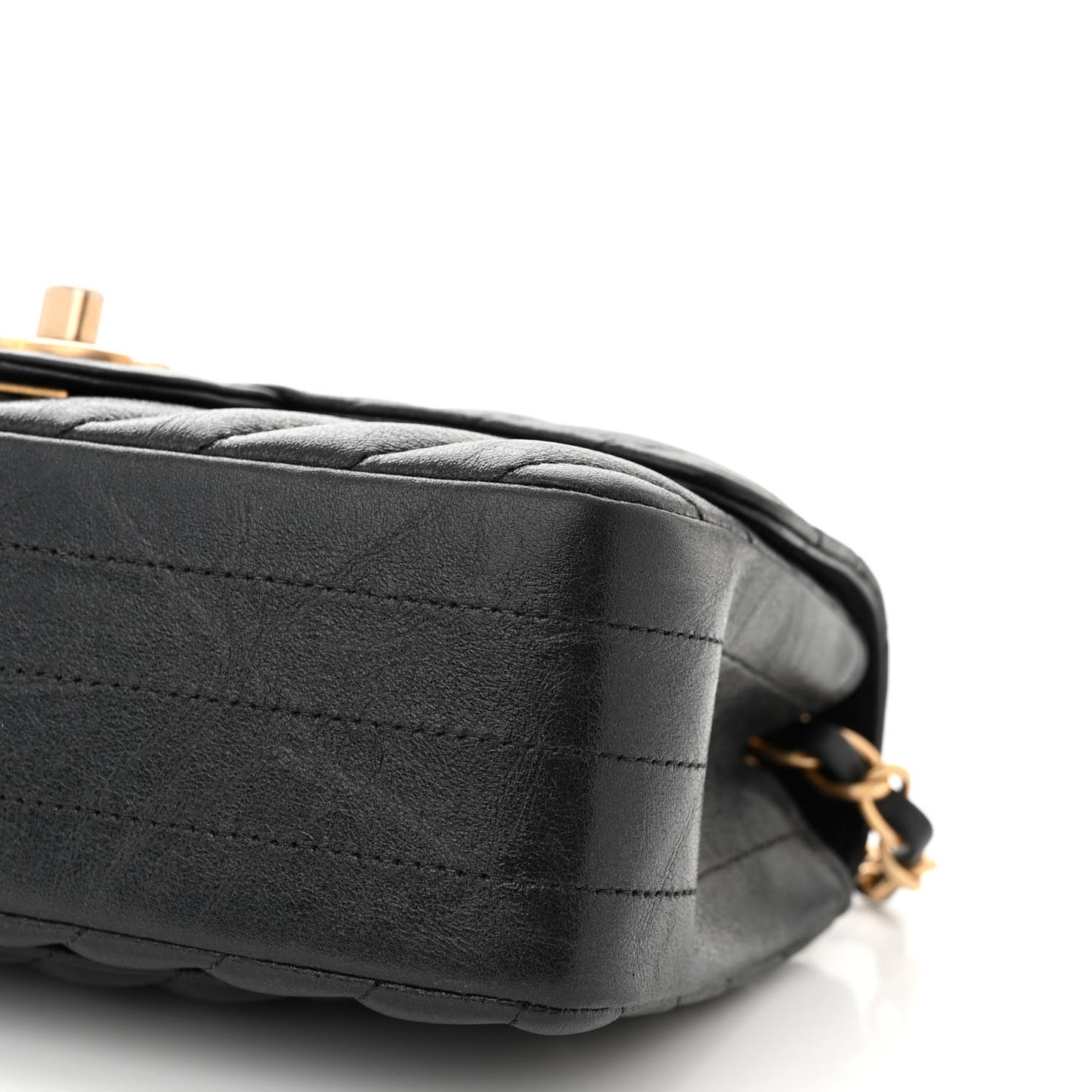 Iridescent Calfskin Chevron Quilted Mini Rectangular Flap Black